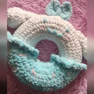 Plush Blue and White Donut Pillow for Kids
